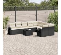 Set Divani da Giardino 10pz con Cuscini in Polyrattan Nero Salottino Da Giardino Esterno Divanetti Da Esterno Divanetti Da Giardino Divano Esterno Terrazzo per Esterno Balcone Terrazza Piscina