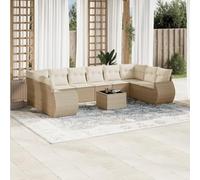 Set Divani da Giardino 11 pz con Cuscini Beige in Polyrattan, Outdoor Garden Furniture with Removable Cushions, Modular Rattan Sofa for Patio Terrace Balcony, Weather Resistant with Glass Table