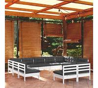 Set Divani da Giardino 11 pz con Cuscini Bianchi Legno di Pino Arredo Giardino Per Esterno Divano Da Esterno Divano Esterno Giardino Set Da Giardino Esterno per Cortile Esterno Balcone Piscina