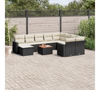 Set Divani da Giardino 11 pz con Cuscini in Polyrattan Nero, Outdoor Furniture with Removable Cushions, Modular Garden Sofa Set for Patio Terrace, Weather Resistant PE Rattan, Acacia Wood Table