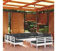 Set Divani da Giardino 12 pz con Cuscini Bianchi Legno di Pino Arredo Giardino Per Esterno Divanetti Da Esterno Divano Da Giardino Set Da Giardino Esterno per Esterno Terrazza Balcone Cortile