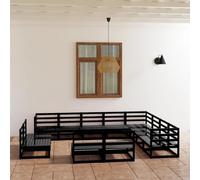 Set Divani da Giardino 12 pz Nero in Legno Massello di Pino Salottino Da Esterno Divano Da Giardino Divano Da Giardino Da Esterno Divano Giardino Per Esterno per Terrazza Giardino Terrazzo Balcone