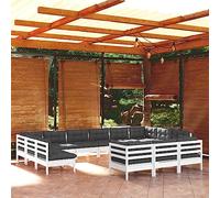 Set Divani da Giardino 13 pz con Cuscini Bianchi Legno di Pino Salottino Da Giardino Esterno Divano Da Esterno Divanetto Esterno Salotto Da Giardino Esterno per Terrazza Cortile Piscina Esterno