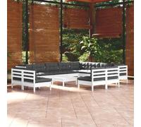 Set Divani da Giardino 13 pz con Cuscini Bianchi Legno di Pino Salotto Giardino Per Esterno Divanetto Da Esterno Set Divano Giardino Per Esterno Divano Per Esterno per Balcone Terrazza Terrazzo