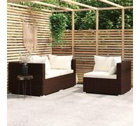 Set Divani da Giardino 3 pz con Cuscini in Polyrattan Marrone