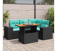 Set Divani da Giardino 5 pz con Cuscini in Polyrattan Nero