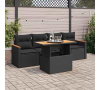Set Divani da Giardino 5 pz con Cuscini Nero Polyrattan Acacia