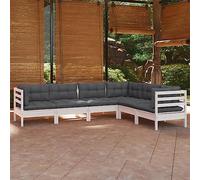 Set Divani da Giardino 6 pz con Cuscini Bianchi Legno di Pino Salottino Da Giardino Esterno Divano Da Esterno Divanetto Esterno Salotto Da Giardino Esterno per Balcone Terrazza Terrazzo Giardino