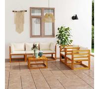 vidaXL Set divani da giardino 6 pz in legno massello di acacia con cuscini crema