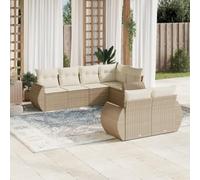Set Divani da Giardino 7 Pezzi con Cuscini Beige in Polyrattan Resistenti ai Raggi UV, Mobili da Esterno per Giardino Terrazza Patio, Comodo Set Angolare con Sedute Modulari e Cuscini Lavabili