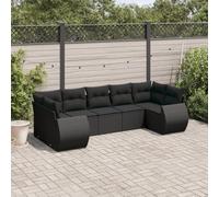 Set Divani da Giardino 7 Pezzi Nero con Cuscini Polyrattan Resistenti ai Raggi UV per Terrazza Giardino Patio, Mobili Esterni Modulari Comodi con Imbottitura Spessa e Rivestimento Lavabile