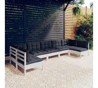Set Divani da Giardino 7 pz con Cuscini Bianchi Legno di Pino Salottino Da Esterno Divano Da Giardino Divano Da Giardino Da Esterno Divano Giardino Per Esterno per Esterno Piscina Giardino Cortile