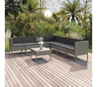 Set Divani da Giardino 8 pz con Cuscini in Polyrattan Grigio