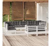 Set Divani da Giardino 9 pz con Cuscini Bianchi Legno di Pino Arredo Giardino Per Esterno Divano Da Esterno Divano Esterno Giardino Set Da Giardino Esterno per Giardino Terrazzo Terrazza Balcone