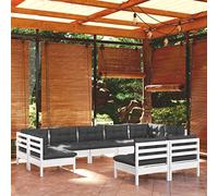 Set Divani da Giardino 9 pz con Cuscini Bianchi Legno di Pino Mobili Da Esterno Set Divano Giardino Per Esterno Divano Giardino Per Esterno Divanetti Da Giardino per Esterno Terrazza Cortile Giardino