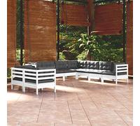 Set Divani da Giardino 9 pz con Cuscini Bianchi Legno di Pino Mobili Da Esterno Set Divano Giardino Per Esterno Divano Giardino Per Esterno Divanetti Da Giardino per Cortile Terrazza Giardino Piscina