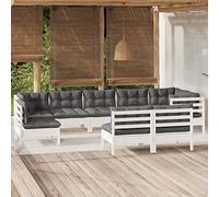 Set Divani da Giardino 9 pz con Cuscini Bianchi Legno di Pino Salottino Da Esterno Divano Da Giardino Divano Da Giardino Da Esterno Divano Giardino Per Esterno per Terrazzo Terrazza Esterno Cortile