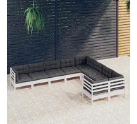 Set Divani da Giardino 9 pz con Cuscini Bianchi Legno di Pino Salottino Da Giardino Esterno Divano Da Esterno Divanetto Esterno Salotto Da Giardino Esterno per Giardino Terrazzo Cortile Balcone