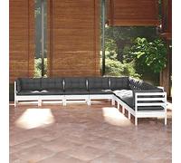 Set Divani da Giardino 9 pz con Cuscini Bianchi Legno di Pino Salotto Da Giardino Esterno Divano Giardino Per Esterno Divanetto Esterno Divano Per Esterno per Cortile Terrazzo Giardino Balcone