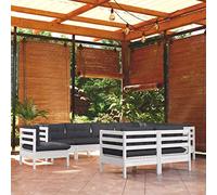 Set Divani da Giardino 9 pz con Cuscini Bianchi Legno di Pino Salotto Giardino Per Esterno Divanetto Da Esterno Divano Esterno Giardino Divanetto Esterno per Terrazza Piscina Esterno Terrazzo