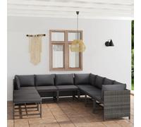 Set Divani da Giardino 9 pz con Cuscini in Polyrattan Grigio