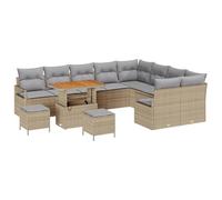 Set Divani Giardino 12 Pezzi con Cuscini Beige in Rattan Poliestere e Acacia