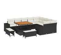 vidaXL Set di 12 divani da giardino con cuscino, nero in rattan di acacia, 3 pezzi, tavolo da pranzo da giardino con cuscino, nero in rattan di acacia
