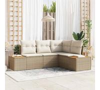 Set divani giardino 4 pezzi con cuscini beige in polyrattan e acaciaSet giardino relax