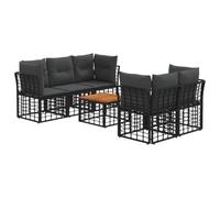Set Divani Giardino 6 Pezzi Poly RatAN Nero Grigio Scuro con Tavolo | Poli ratan resistente, acciaio verniciato a polvere, vassoio acacia, pattini regolabili, modulabile, uso esterno