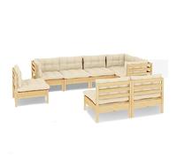Set Divani Giardino 8 Pezzi con Cuscini Crema, Legno Massello di Pino | Modulare, 3 Angolari e 5 Centrali, 110 kg per Seduta, Poliestere 100%, Assemblaggio Richiesto