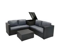 Set Divani Rattan Nero 6 Pezzi con Cuscini, Tavolino e Baule 250L