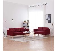 Set Divano 2 Pezzi Tessuto Elegante, Componibile con Poltrona a 2 e 3 Posti, Rivestimento Vino Rosso e Cuscini Rimovibili, Struttura Legno Resistente per Soggiorno e Ufficio