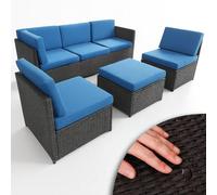 Set Divano 4 Pezzi da Giardino in Polyrattan con Pouf 5 Posti, Salotto per Arredamento da Esterno con Struttura in Metallo e Cuscini Imbottiti Salottino per Terrazzo Moderno Blu Rinnova il tuo giardin