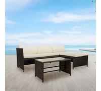 Set Divano Angolare Santorini con Cuscini e Tavolino con Piano in Vetro 5mm
