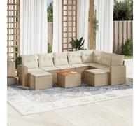 Set Divano da Giardino 10 Pezzi con Cuscini Beige in Polyrattan Resina Sintetica, Mobili Giardino Modulare per Terrazza Cortile Esterno, Seduta Comfort con Tavolo Acacia e Cuscini Lavabili