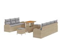Set Divano da Giardino 10 Pezzi Polyrattan Beige Grigio Chiaro con Cuscino, Divano Angolo con Contenitore Impermeabile, Tavolo e Pouf, Salotto Esterno Modulare con Piedini Terrazza Giardino Patio