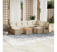 Set Divano da Giardino 10 pz con Cuscini Beige in Polyrattan, Outdoor Furniture Set with Removable Cushions, Modular Garden Sofa for Patio Terrace, Weather Resistant PE Rattan with Acacia Wood Table