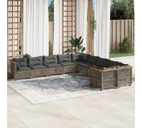 Set Divano da Giardino 10 pz con Cuscini Grigio in Polyrattan Arredamento Giardino Divanetto Da Esterno Divano Giardino Per Esterno Divanetti Da Giardino per Giardino Balcone Esterno Terrazza