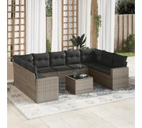 Set Divano da Giardino 10 pz con Cuscini Grigio in Polyrattan Arredamento Giardino Set Divano Giardino Per Esterno Divano Esterno Giardino Divanetti Da Giardino per Terrazza Piscina Cortile Balcone