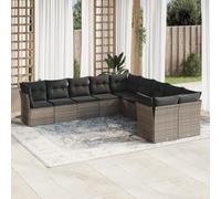 Set Divano da Giardino 10 pz con Cuscini Grigio in Polyrattan Salottino Da Giardino Esterno Divanetti Da Esterno Divano Giardino Per Esterno Salotto Da Giardino Esterno per Balcone Giardino Piscina