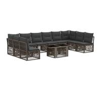 Set Divano da giardino, 11 pezzi, grigio poli rattan, con tavolo regolabile | Poly rattan resistente, cuscini in schiuma rimovibili, tavolo regolabile 44-73 cm, uso stagione dopo stagione