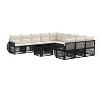Set divano da giardino 12 pezzi in rattan nero e bianco crema con tavolo | Poly rattan, polietilene, design modulare, pattini regolabili, fodere lavabili, tavolo 100x55 cm, esterno