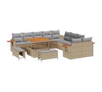 vidaXL Set Divano da Giardino 13 Pezzi con Cuscini Beige Polyrattan Acacia