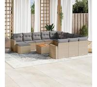 Set Divano da Giardino 13 Pezzi con Cuscini Beige Polyrattan PE Resistente UV per Terrazza Giardino Patio Esterno Mobili Arredo Comfort Modulare