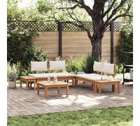vidaXL Set panchina e Tavolo da Esterno Marrone Panna in Teak Solido, Finitura Rustica. Include 2 panchine e Un Tavolo. Resistente alle intemperie. Posti per 2 Persone. Stile Country con Tessuto tra