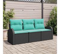 Set Divano da Giardino 3 pcs Nero e turchese Poly Rattan