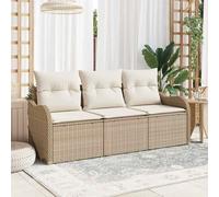 Set Divano da Giardino 3 pz Beige Poly Rattan