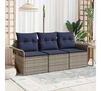 vidaXL Set Divano da Giardino con cuscino 3 pcs Grigio Poly Rattan, Soggiorno per giardino e terrazza, modulare, resistente ai raggi UV, set divano esterno comodo per spazi versatili