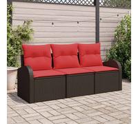 Set Divano da Giardino 3 pz Marrone e rosso Poly Rattan