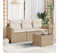 Set Divano da Giardino 4 pz con Cuscini Beige in Polyrattan
